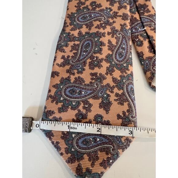 Courchevel 100% Imported Silk Men's Neck Tie Peach & Blue Paisley JL - Picture 7 of 8